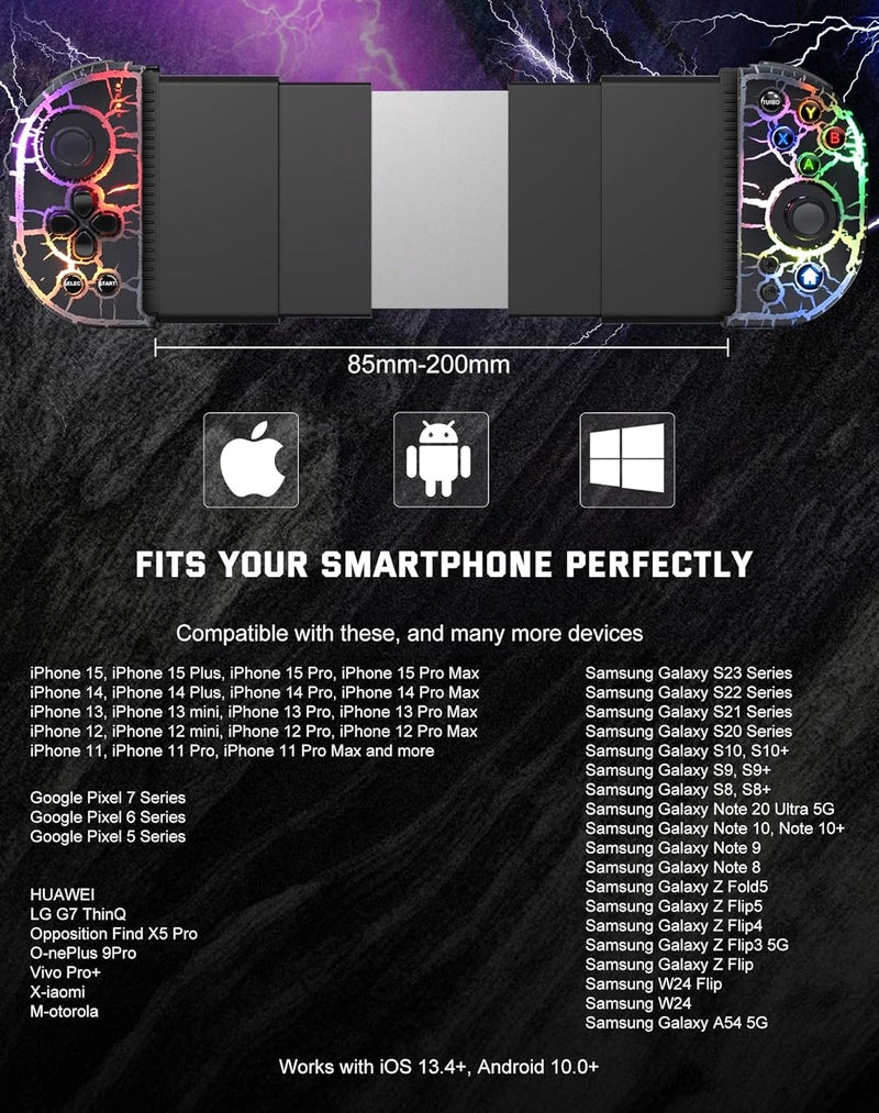 Joso Phone Controller for iPhone, Android, wireless Game Joystick with Hall Effect Joystick/Turbo, RGB Controller for iPhone 16/15/14/13/12 Series, Galaxy S24/23/S22/S21 Series Play COD Mobile & More - Image 5